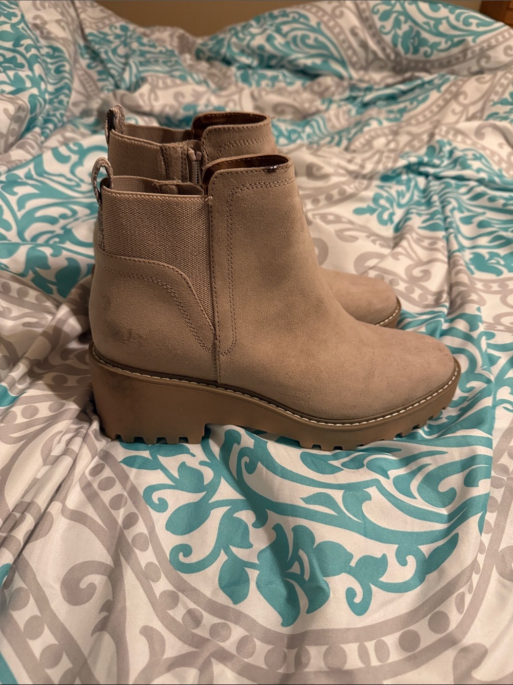Women's Taupe Suede Platform Chelsea Boot